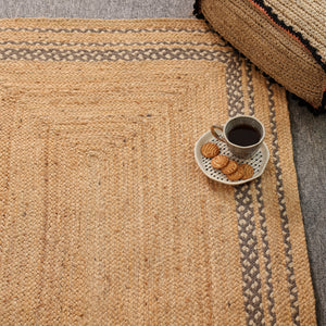 Handwoven Natural Jute Area Rug with Geometric Border | Eco-Friendly Handmade Floor Rug