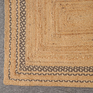 Handwoven Natural Jute Area Rug with Geometric Border | Eco-Friendly Handmade Floor Rug