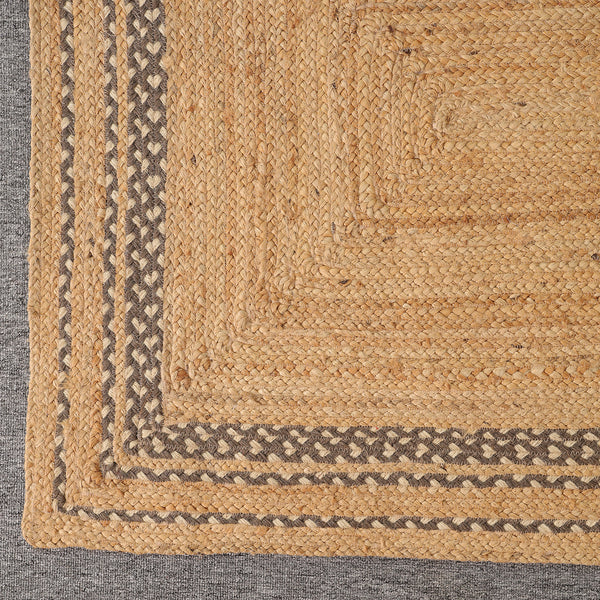 Handwoven Natural Jute Area Rug with Geometric Border | Eco-Friendly Handmade Floor Rug