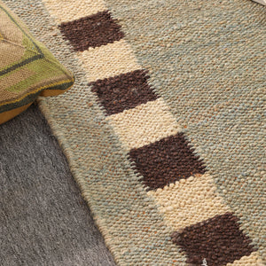Handwoven Wool Jute Area Rug | Modern Border Design | Natural Handmade Floor Carpet for Living Room, Bedroom & Hallway