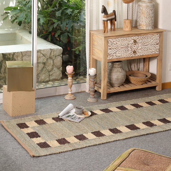 Handwoven Wool Jute Area Rug | Modern Border Design | Natural Handmade Floor Carpet for Living Room, Bedroom & Hallway