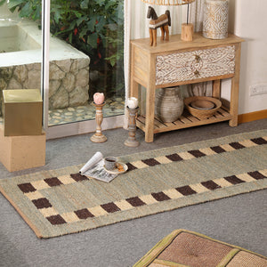 Handwoven Wool Jute Area Rug | Modern Border Design | Natural Handmade Floor Carpet for Living Room, Bedroom & Hallway