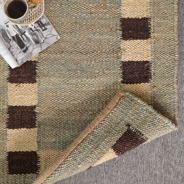 Handwoven Wool Jute Area Rug | Modern Border Design | Natural Handmade Floor Carpet for Living Room, Bedroom & Hallway
