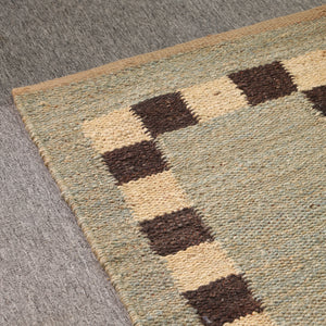 Handwoven Jute Runner Rug – Sage Green & Black Checkered Border Flatweave Hallway Rug