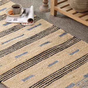 Handwoven Jute Cotton Runner Rug – Natural Beige Striped Flatweave Boho Hallway Rug