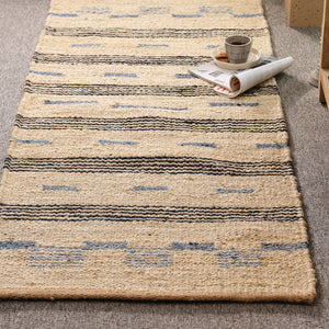 Handwoven Jute Cotton Runner Rug – Natural Beige Striped Flatweave Boho Hallway Rug