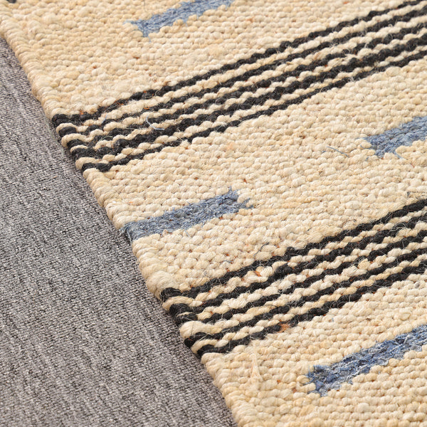 Handwoven Jute Cotton Runner Rug – Natural Beige Striped Flatweave Boho Hallway Rug
