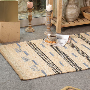 Handwoven Jute Cotton Runner Rug – Natural Beige Striped Flatweave Boho Hallway Rug