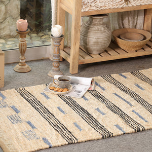 Handwoven Jute Cotton Runner Rug – Natural Beige Striped Flatweave Boho Hallway Rug