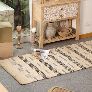 Handwoven Jute Cotton Runner Rug – Natural Beige Striped Flatweave Boho Hallway Rug