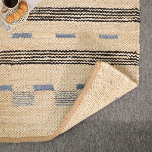 Handwoven Jute Cotton Runner Rug – Natural Beige Striped Flatweave Boho Hallway Rug