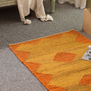 Handwoven Jute Runner Rug – Mustard & Burnt Orange Geometric Flatweave Hallway Rug
