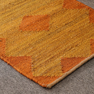 Handwoven Jute Runner Rug – Mustard & Burnt Orange Geometric Flatweave Hallway Rug