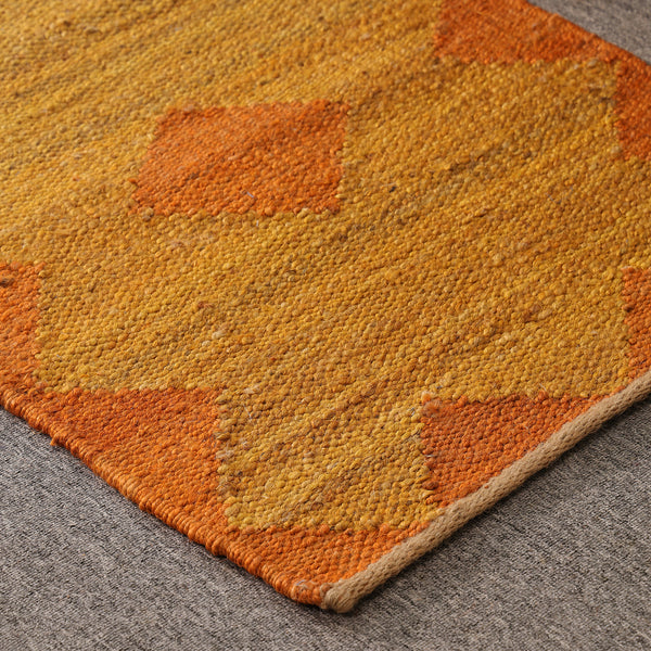 Handwoven Jute Runner Rug – Mustard & Burnt Orange Geometric Flatweave Hallway Rug