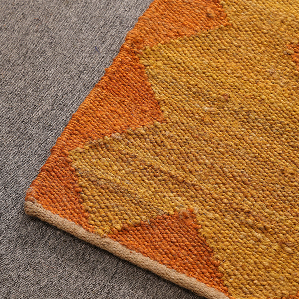 Handwoven Jute Runner Rug – Mustard & Burnt Orange Geometric Flatweave Hallway Rug