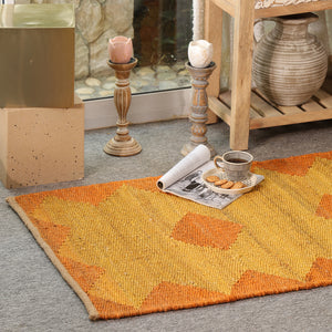 Handwoven Jute Runner Rug – Mustard & Burnt Orange Geometric Flatweave Hallway Rug