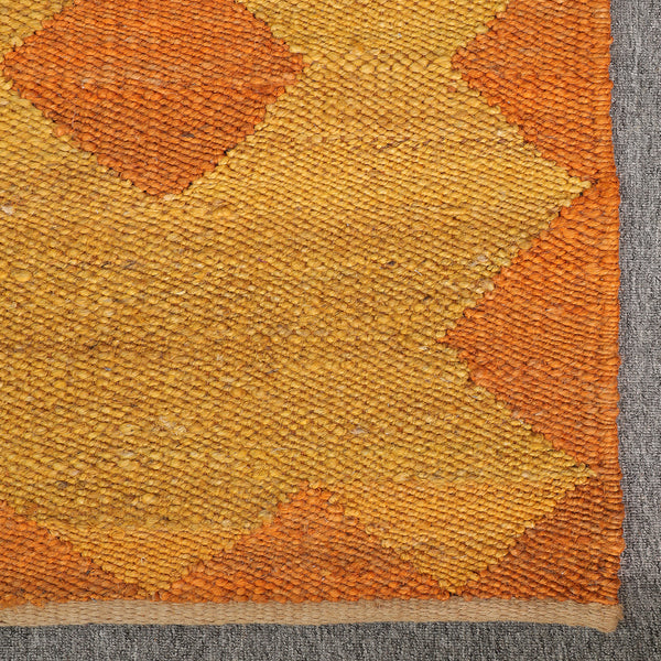Handwoven Jute Runner Rug – Mustard & Burnt Orange Geometric Flatweave Hallway Rug