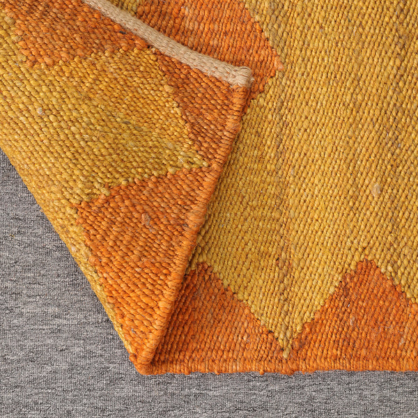 Handwoven Jute Runner Rug – Mustard & Burnt Orange Geometric Flatweave Hallway Rug