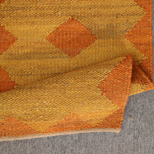 Handwoven Jute Runner Rug – Mustard & Burnt Orange Geometric Flatweave Hallway Rug