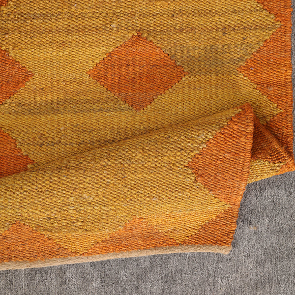 Handwoven Jute Runner Rug – Mustard & Burnt Orange Geometric Flatweave Hallway Rug