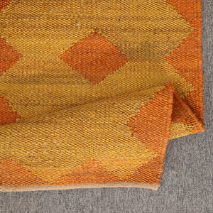 Handwoven Jute Runner Rug – Mustard & Burnt Orange Geometric Flatweave Hallway Rug