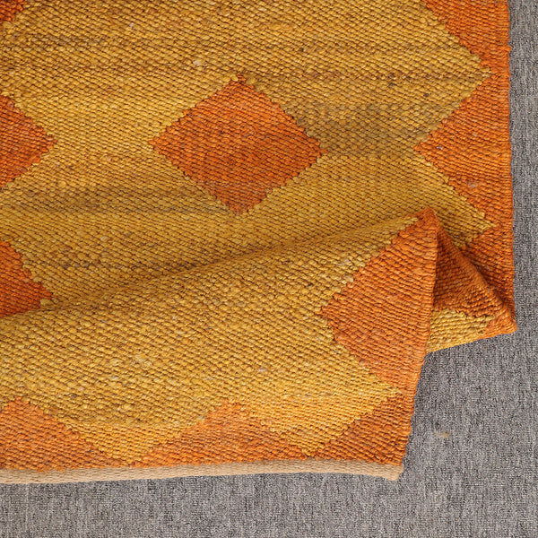 Handwoven Jute Runner Rug – Mustard & Burnt Orange Geometric Flatweave Hallway Rug