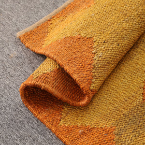 Handwoven Jute Runner Rug – Mustard & Burnt Orange Geometric Flatweave Hallway Rug