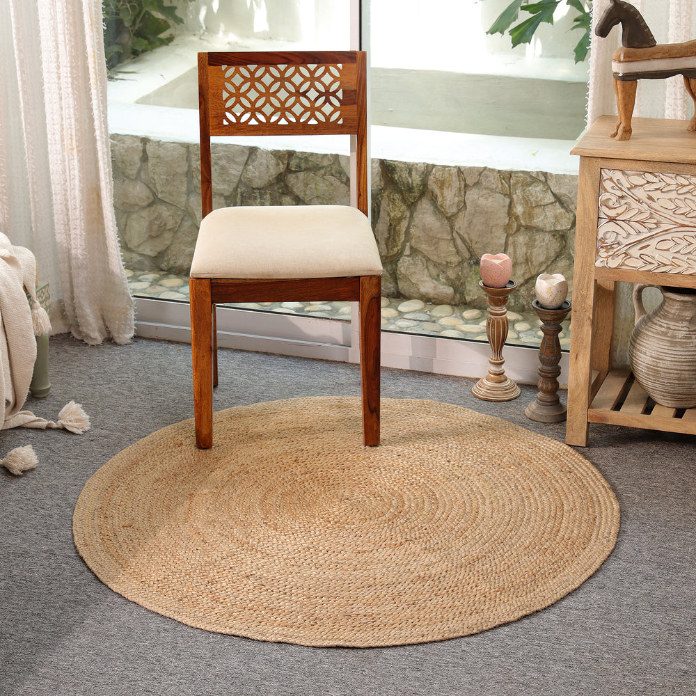 Handwoven Natural Round Jute Rug – Braided Boho Area Rug for Living Room, Bedroom & Entryway
