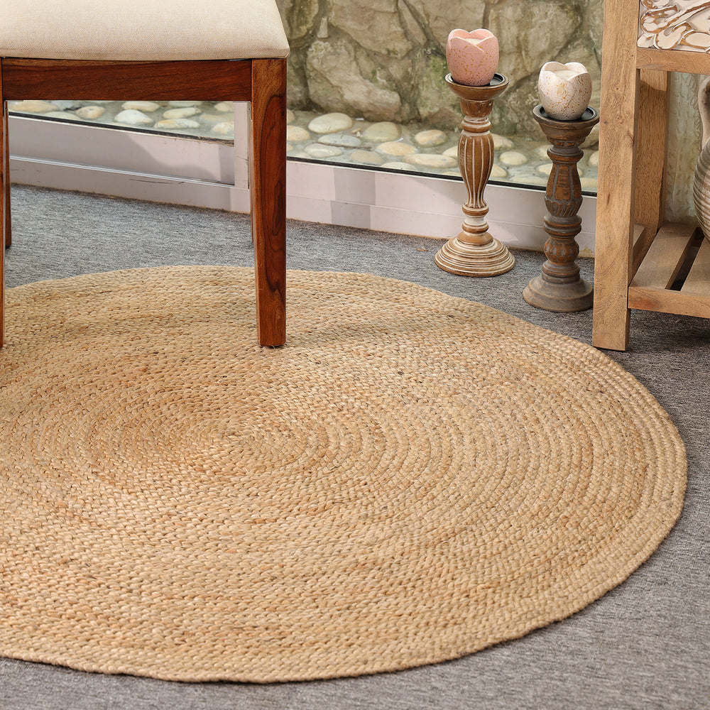 Handwoven Natural Round Jute Rug – Braided Boho Area Rug for Living Room, Bedroom & Entryway