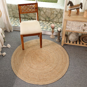 Handwoven Natural Round Jute Rug – Braided Boho Area Rug for Living Room, Bedroom & Entryway