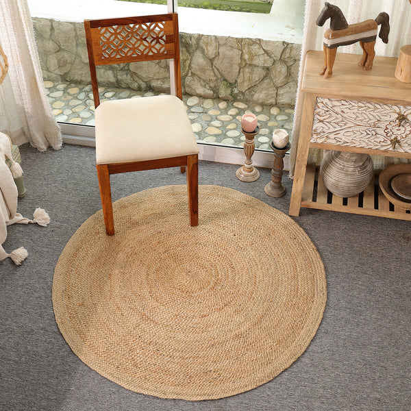 Handwoven Natural Round Jute Rug – Braided Boho Area Rug for Living Room, Bedroom & Entryway