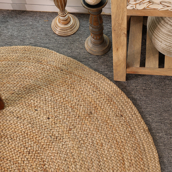 Handwoven Natural Round Jute Rug – Braided Boho Area Rug for Living Room, Bedroom & Entryway