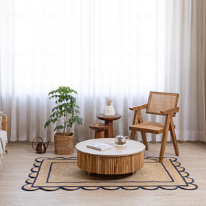 Handwoven Jute Runner Rug with White Scalloped Border – Boho Kitchen & Hallway