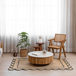 Handwoven Jute Runner Rug with White Scalloped Border – Boho Kitchen & Hallway