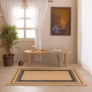 Black Jute Rug Natural Jute Area Rug Boho  Geoetric Rug  Handwoven Farhouse Rug
