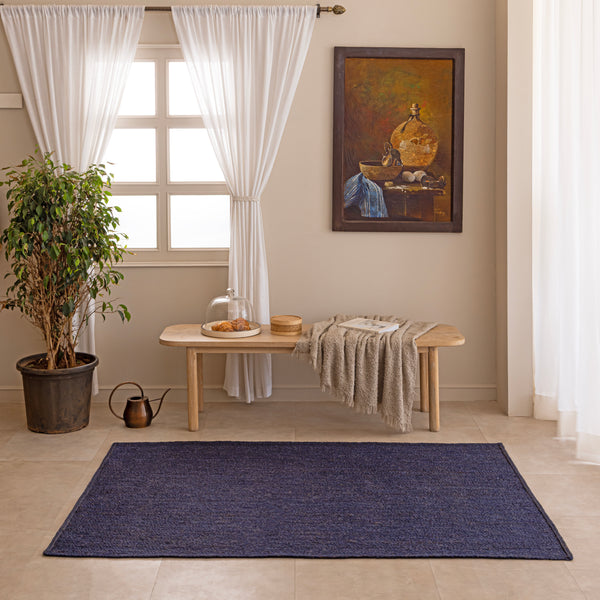 Navy Blue Area Rug Handwoven Wool Rug Dark Blue Boho Rug Modern Farmouse Rug