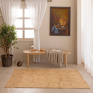 Handmade Jute Area Rug - Natural Braided Geometric Pattern Rug  for Living Room