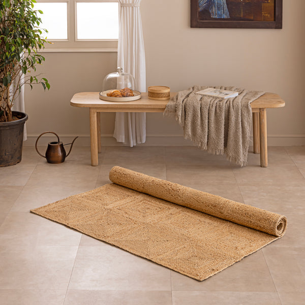 Handmade Jute Area Rug - Natural Braided Geometric Pattern Rug  for Living Room