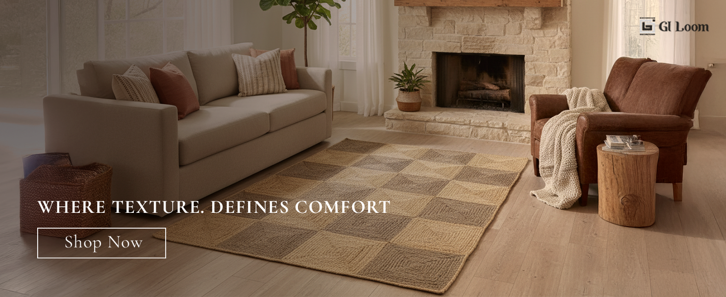 Checkered Jute RugHandcrained Rustic Two-Tone Flatweave - a3