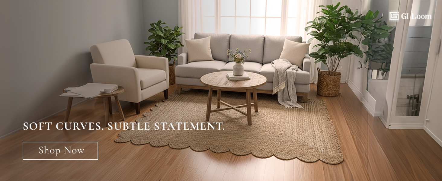 Natural Jute Rug with Scalloped Edges Eco-Friendly Hand braided Design - a3
