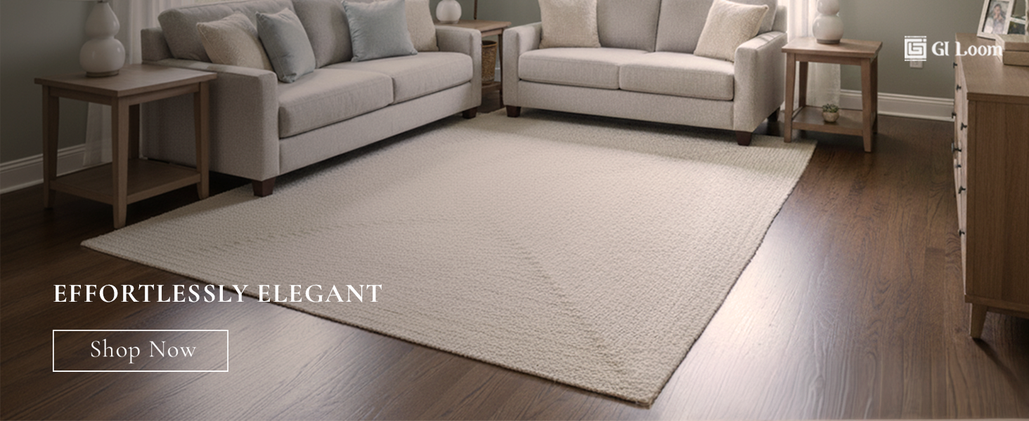 Ivory White Hand-Braided Hemp RugMinimalist Solid Design - a3