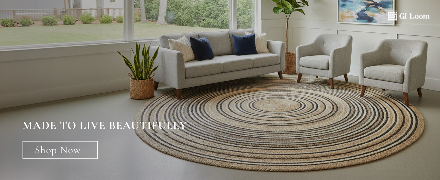 Round Jute Rug with Black Spiral DesignArtisan Handbraided Eco-Friendly Decor - a3