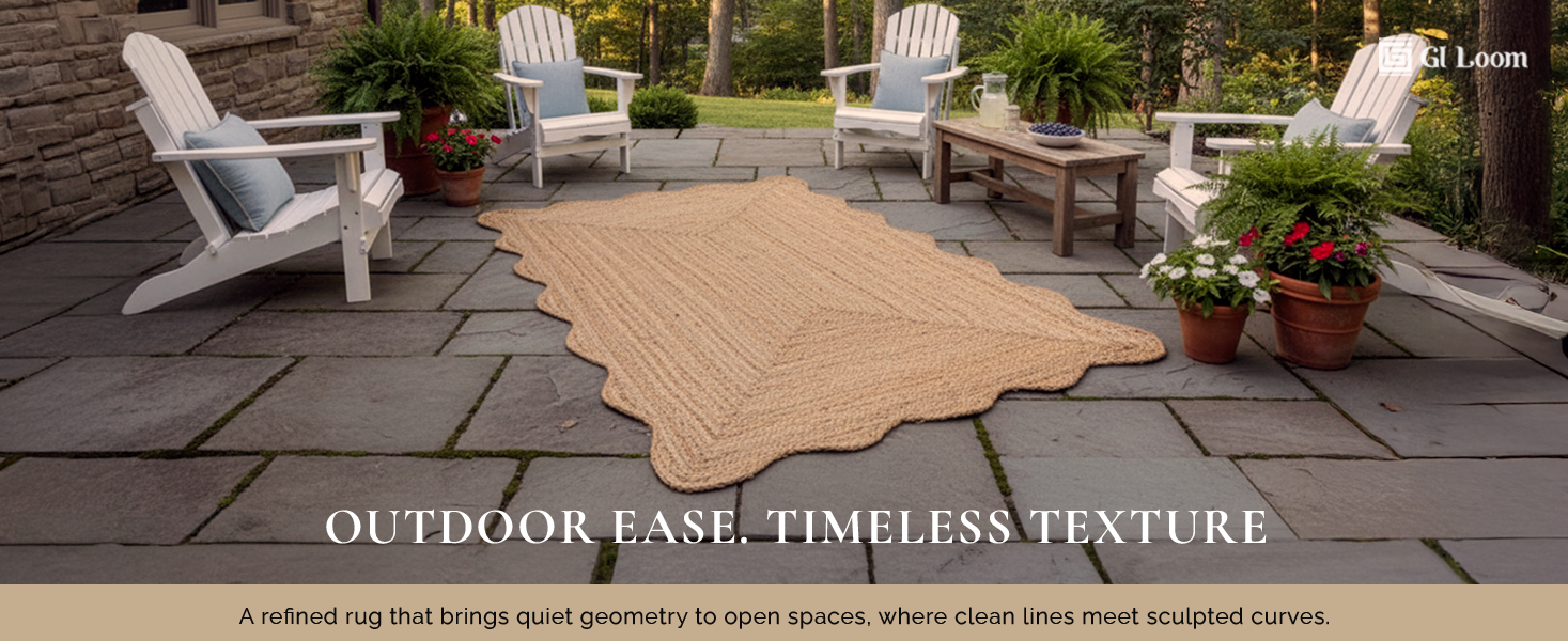 Natural Jute Rug with Scalloped Edges Eco-Friendly Hand braided Design - a2