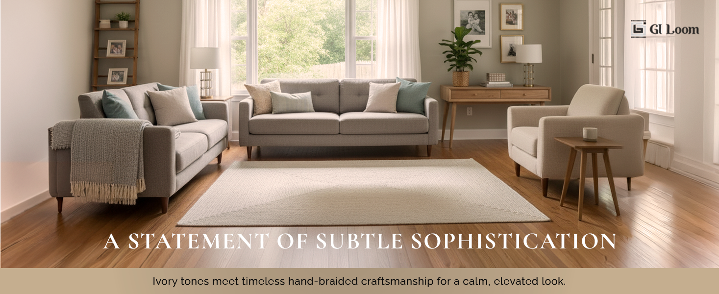 Ivory White Hand-Braided Hemp RugMinimalist Solid Design - a2