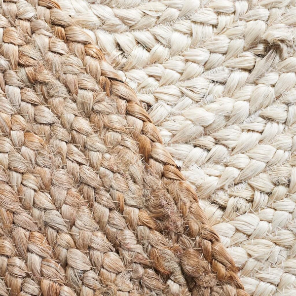 Handwoven Round Jute Rug with Natural Border | Ivory Braided Area Rug | Boho Farmhouse Living Room Rug