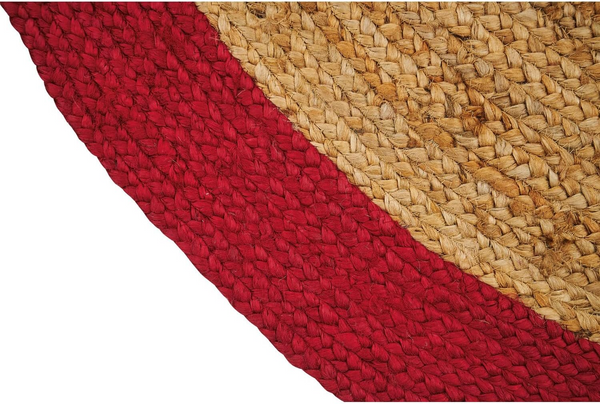 Handwoven Round Jute Rug with Burgundy Border Natural Braided Jute Area Rug