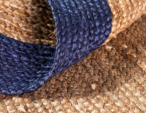 Natural Jute Round Rug with Navy Blue Border Handwoven Braided Area Rug
