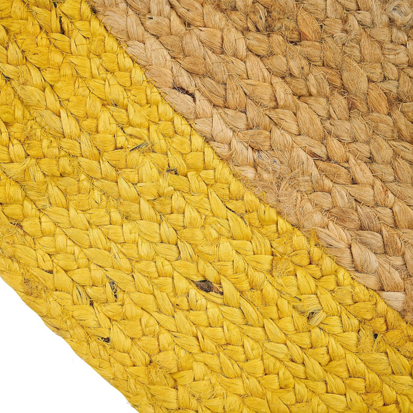 Handwoven Round Jute Rug with Yellow Border Natural Braided Area Rug