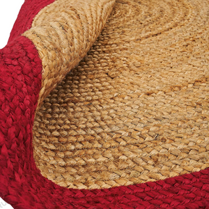 Handwoven Round Jute Rug with Burgundy Border Natural Braided Jute Area Rug