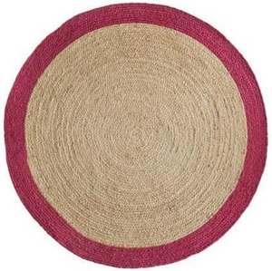 Handwoven Round Jute Rug with Burgundy Border Natural Braided Jute Area Rug